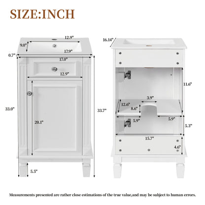 Bathroom Vanity With Sink, Cabinet, Soft-Closing Door, Adjustable Shelf - White