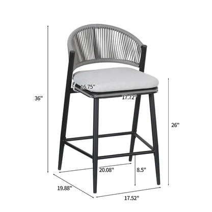 Outdoor 26" Counter Height Metal Frame Counter Stools With Scallop Shaped Backrest & Water Resistant Cushions