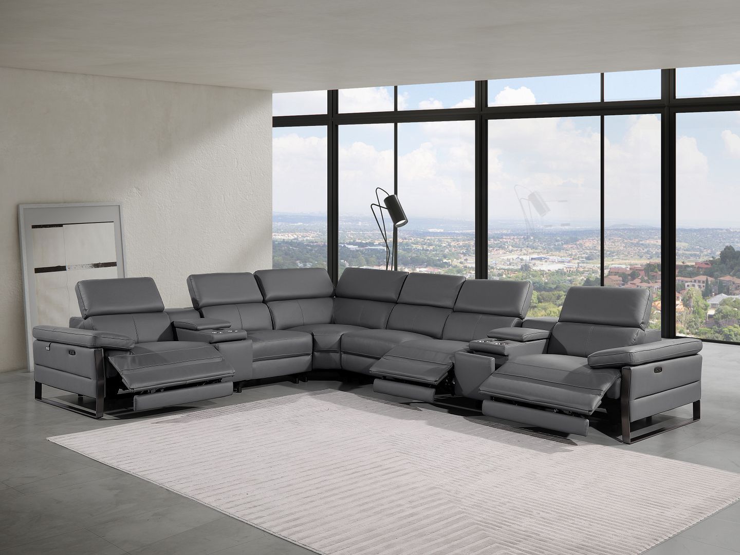 1246 - 8-Piece L-Shaped Modular Power Reclining Sectional With 3 Power Recliners And Power Headrests
