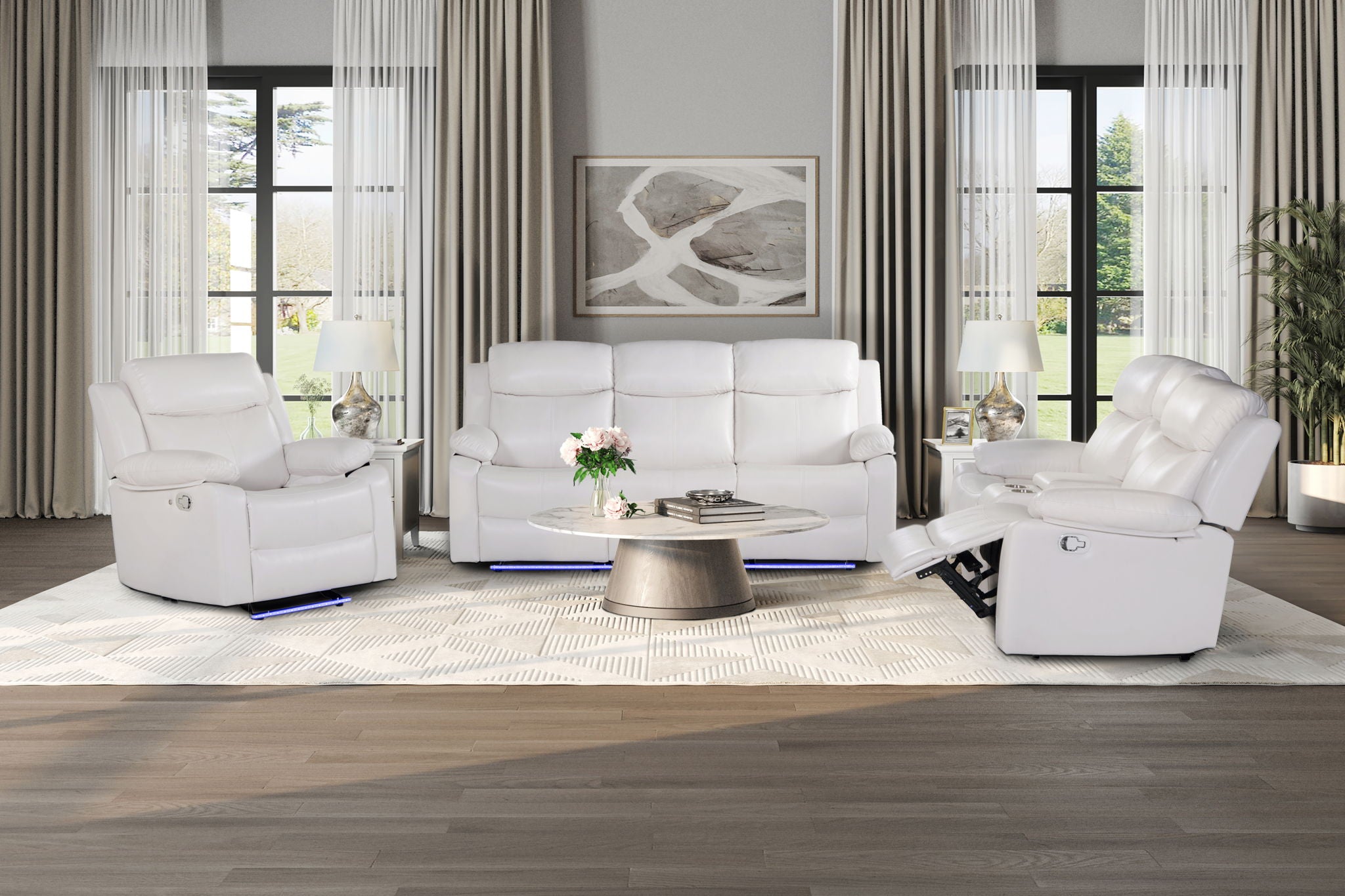 U6026 - Console Reclining Loveseat With LED And Speaker - White