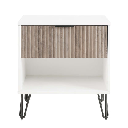 Dumbo - Fluted Nightstand With 1 Drawer - Gray / White