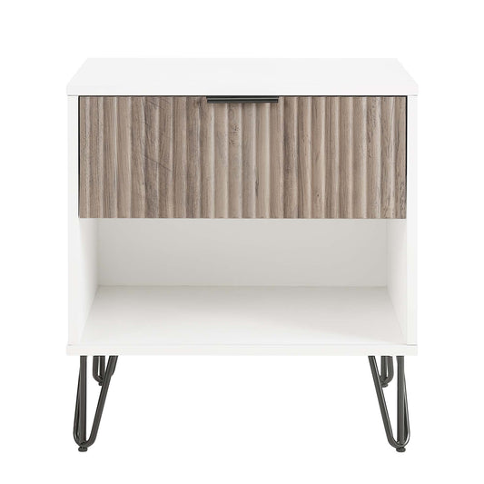 Dumbo - Fluted Nightstand With 1 Drawer - Gray / White