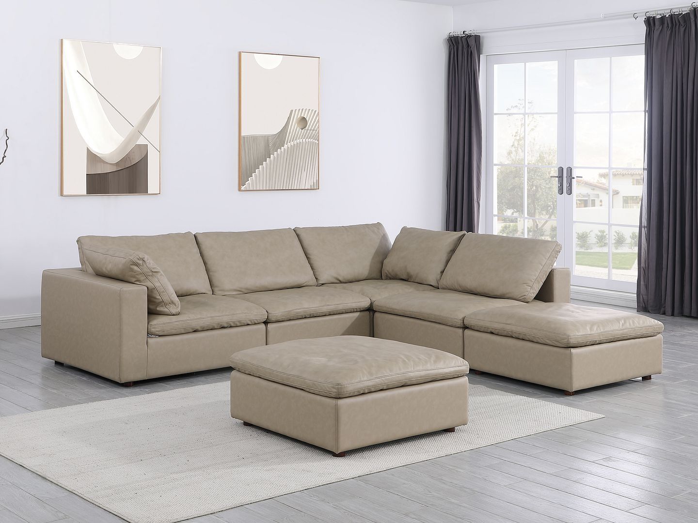 1100 - 6-Piece Right Arm Facing 3-Seat Sectional (Top-Grain Italian Leather)