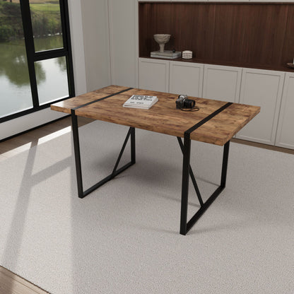 Modern Rural Industrial Dining Table, 55" Rectangular Wood With Metal Legs, Seats 4 - 6 - Wood