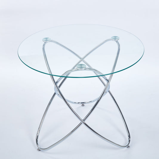 Metal Leg Dining Table With Tempered Glass Top