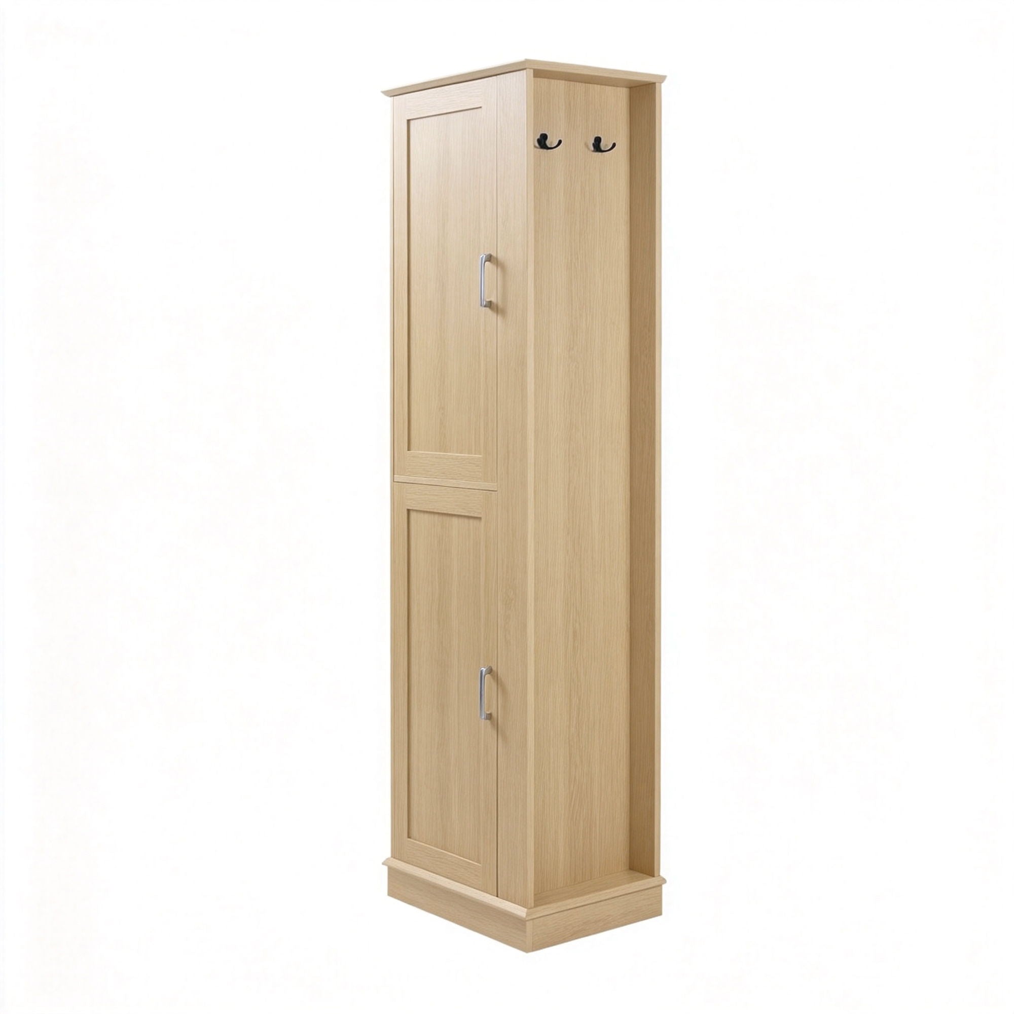 Tall Freestanding Bathroom Storage Cabinet With Adjustable Shelves And Side Hooks
