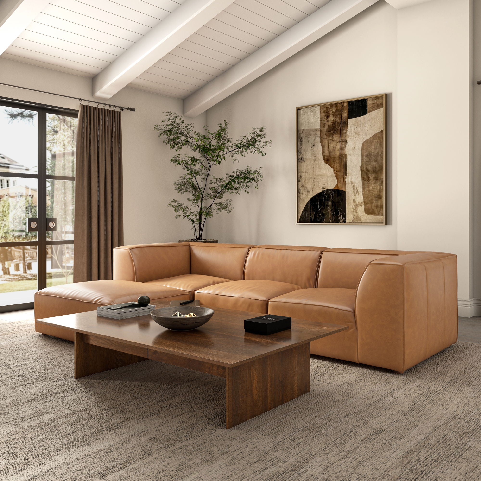 Form - Classic L Modular Leather Sectional - Light Brown