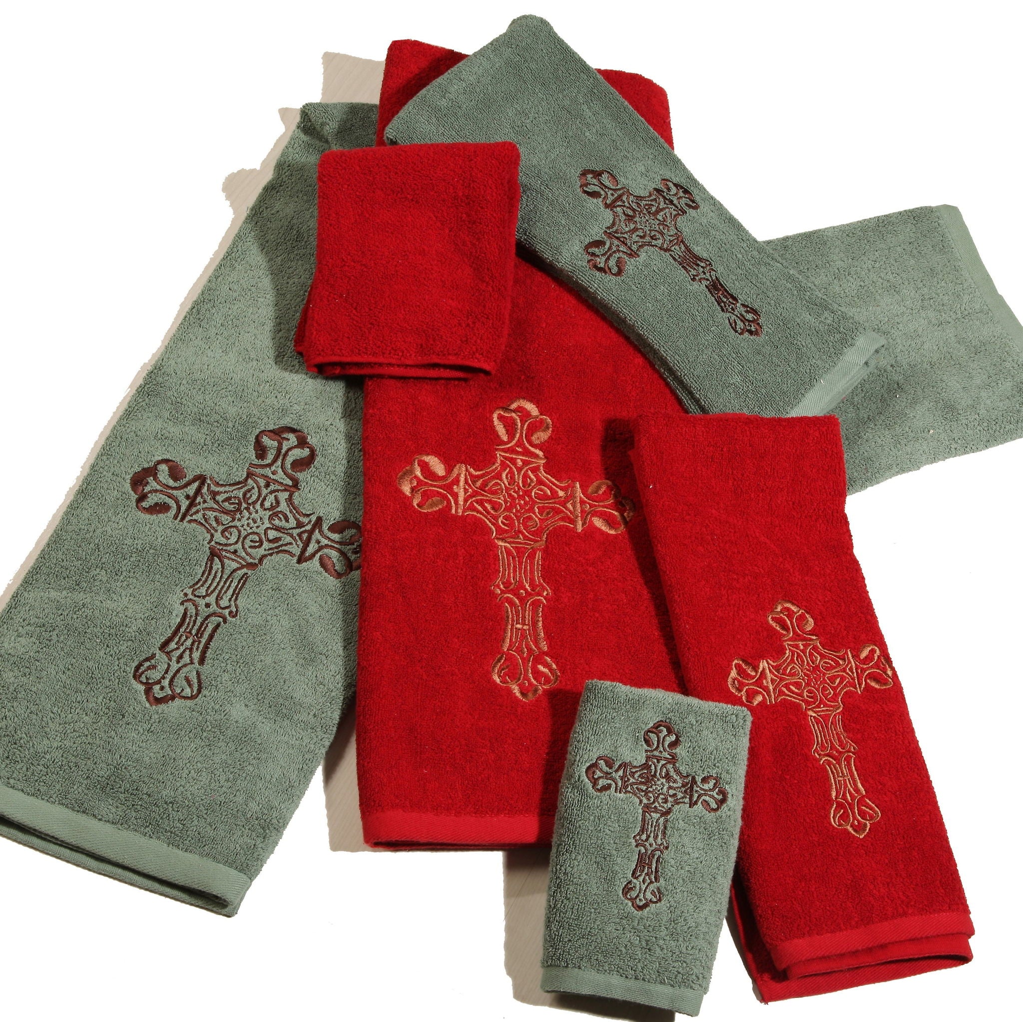 Western Cross - Embroidered Cross Towel Set (Set of 3), 2 Per Carton - Turquoise