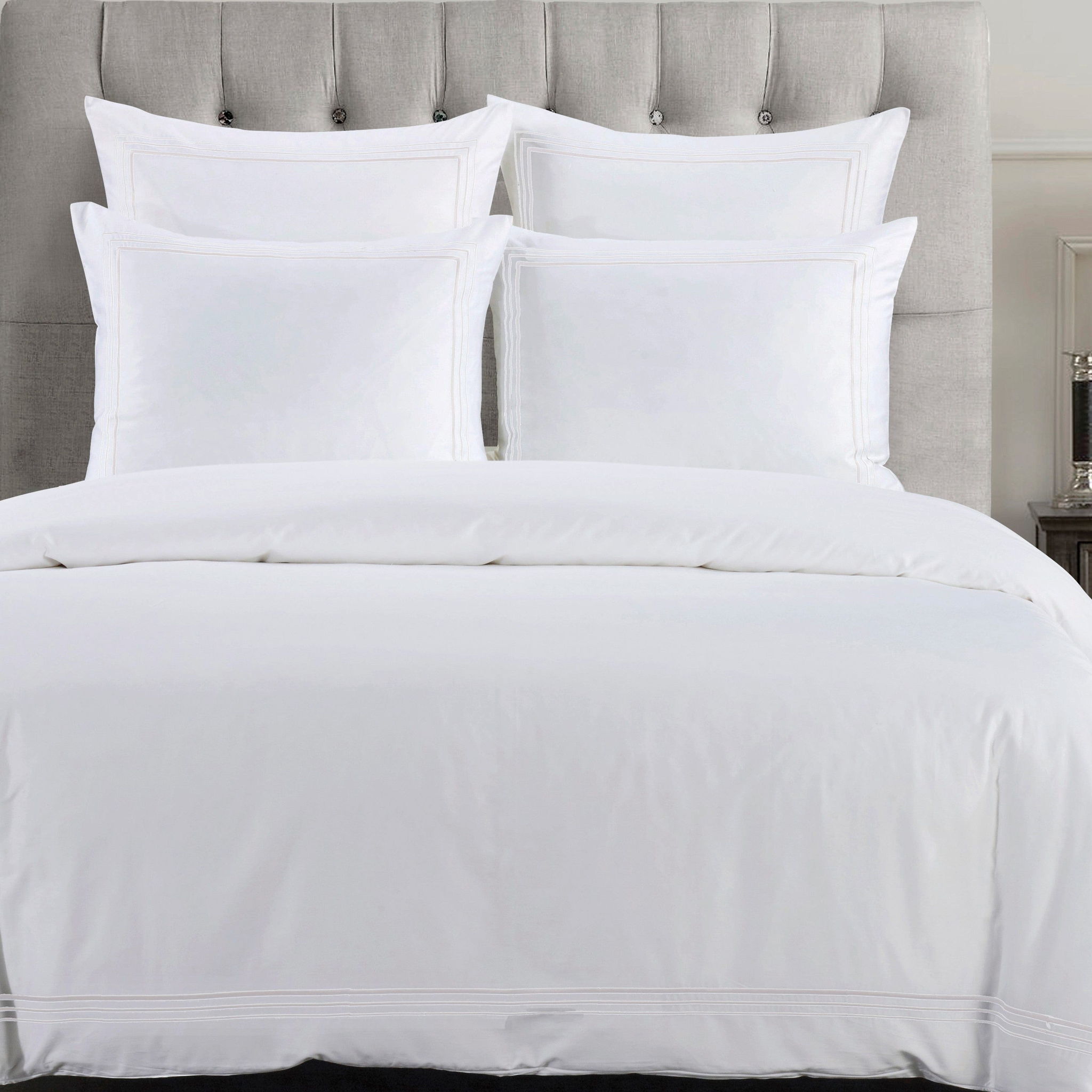 Border Embroidery - Twin Duvet Cover Set (Set of 2) - White