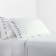 Stripe Sheet - Queen 350TC Embroidered Stripe Sheet Set (Set of 4) - White / Gray