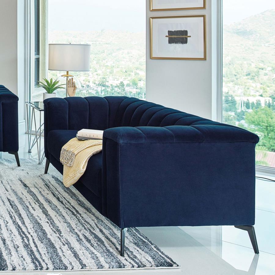 Chalet - Upholstered Tuxedo Arm Tufted Loveseat - Blue