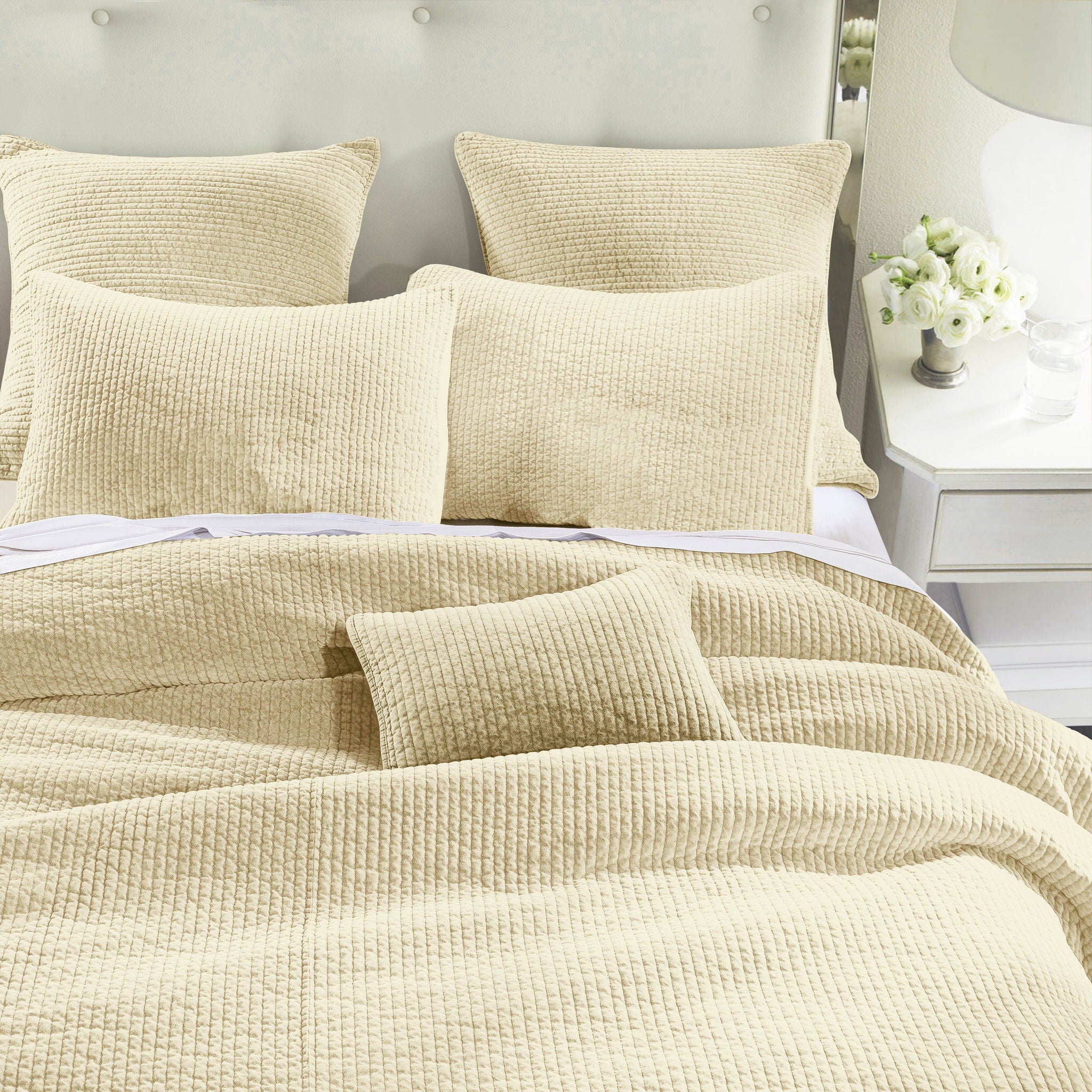 Stonewashed Cotton Velvet - King Quilt Set (Set of 3) - Light Tan