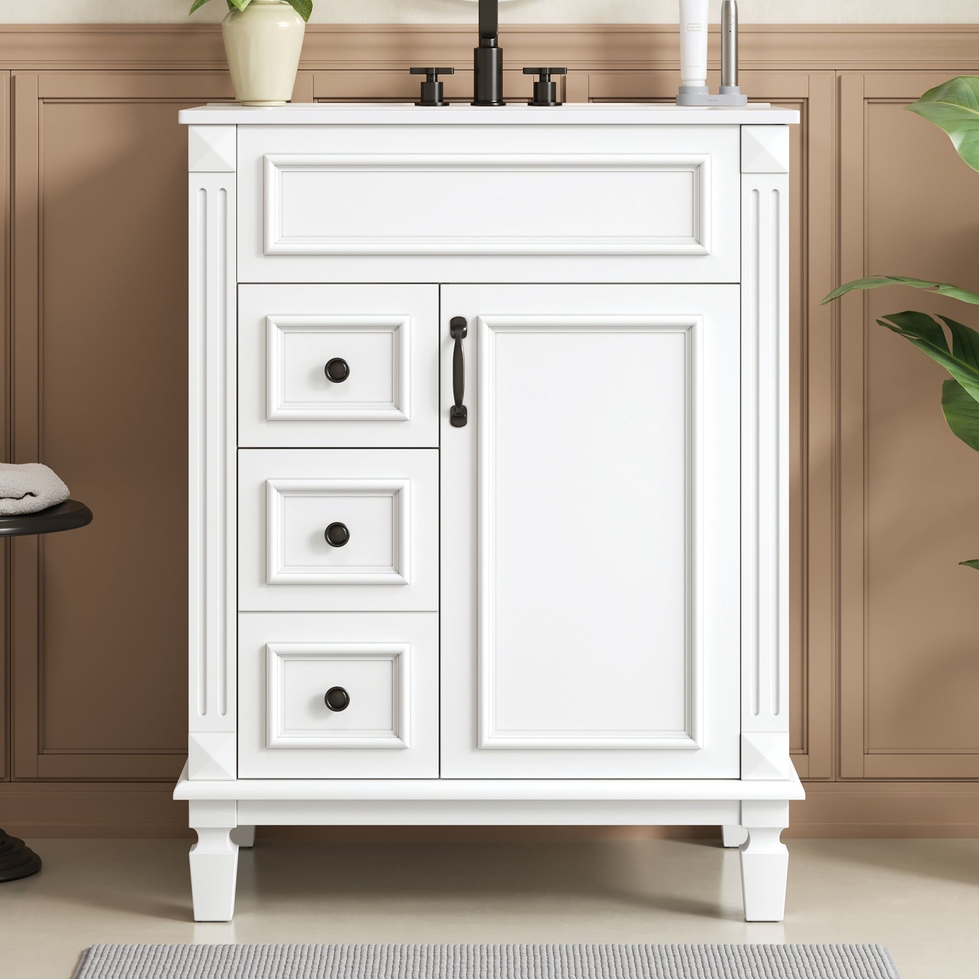 Bathroom Vanity With Sink, Compact Cabinet & 2 Drawers And Adjustable Shelf