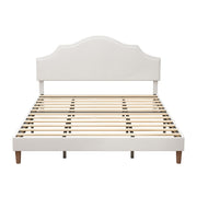 King Size, Upholstered Platform Bed Frame With Adjustable Headboard, No Box Spring Needed - White