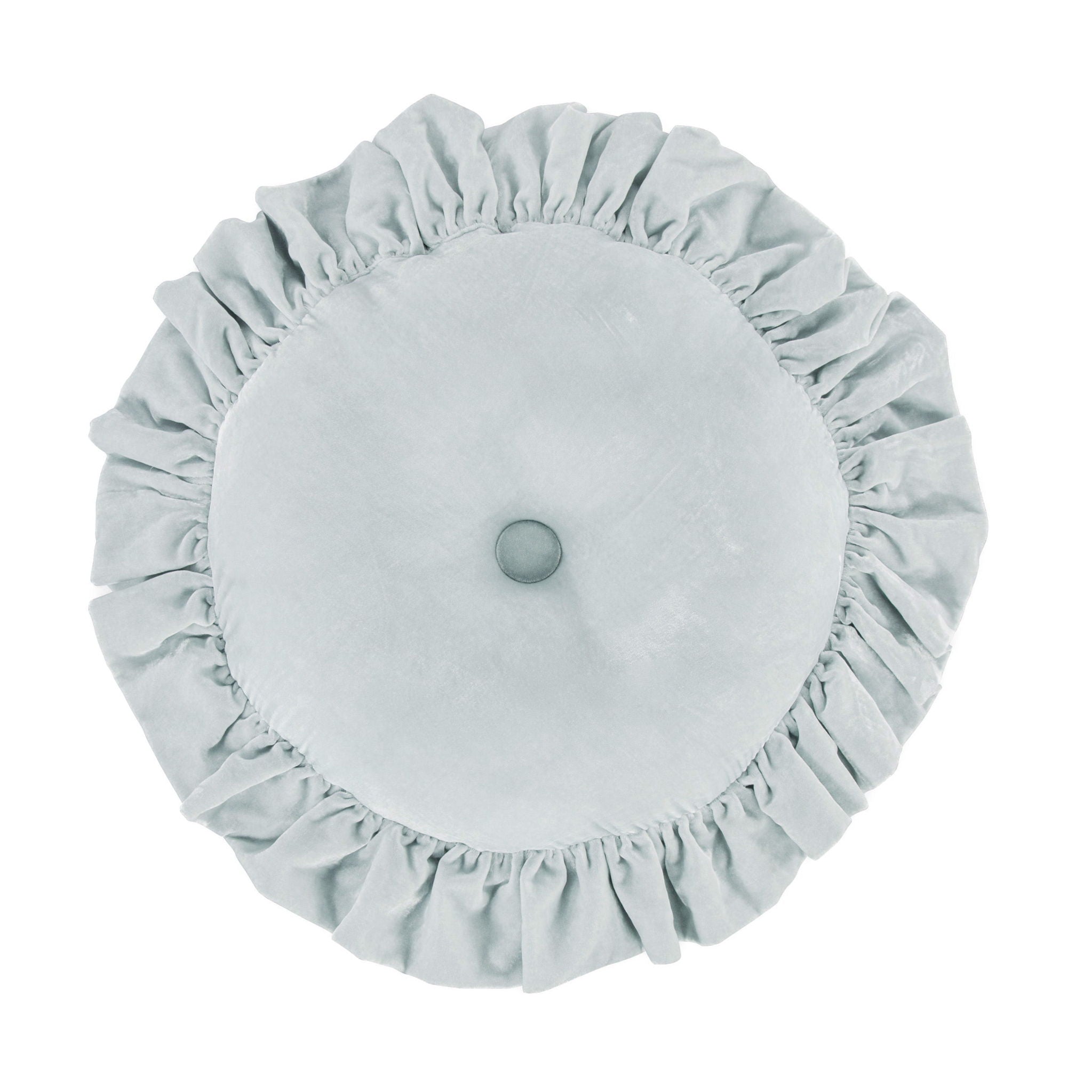 Stella - Faux Silk Velvet Ruffled Round Pillow - Icy Blue