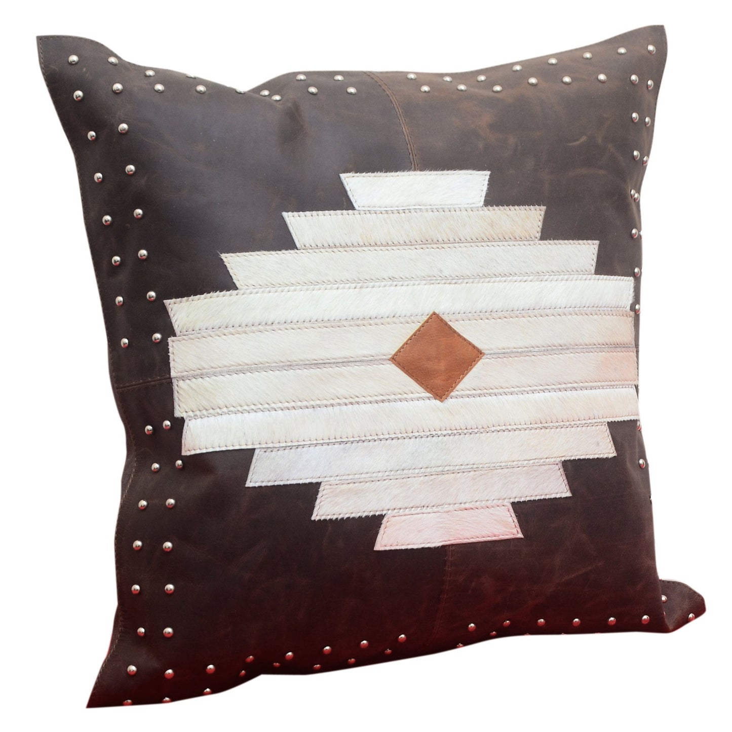 Genuine Leather - Leather & Hide Aztec Throw Pillow - Dark Brown