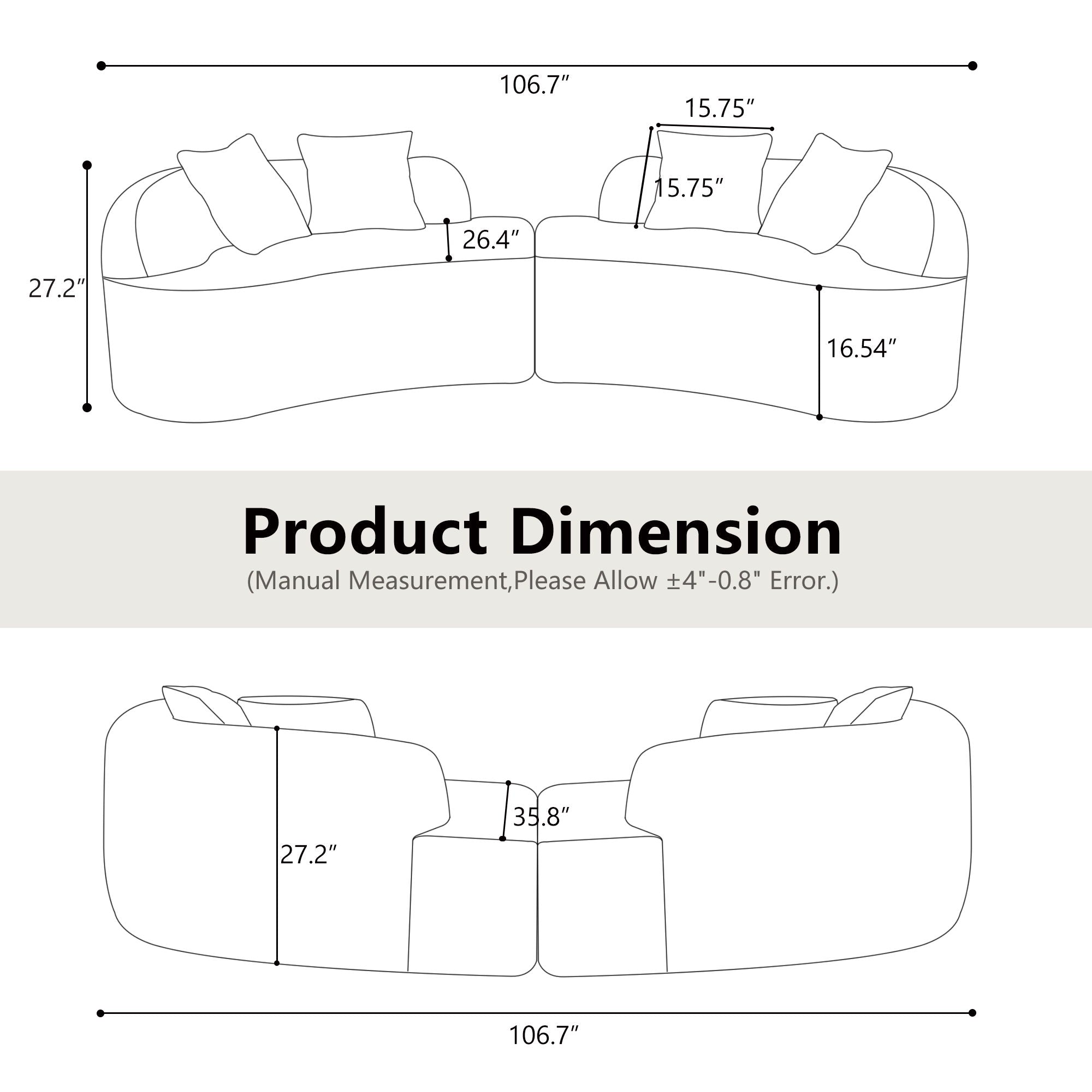 Curved 4 Seater Full Compression Sponge Sofa