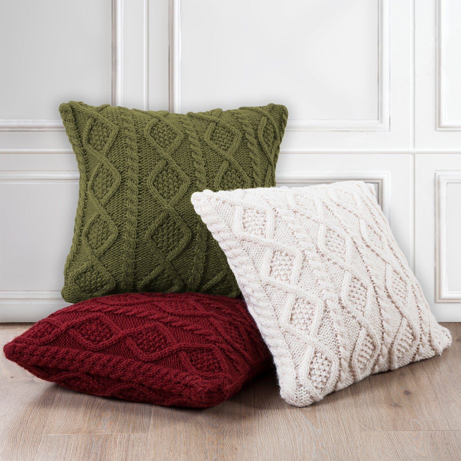 Cable Knit - Soft Diamond Throw Pillow - Cream