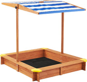 Kids Sandbox With Cover, Sand Box With Adjustable Canopy, Large Outdoor Cedar Sandpit For Backyard Play - Reddish Brown