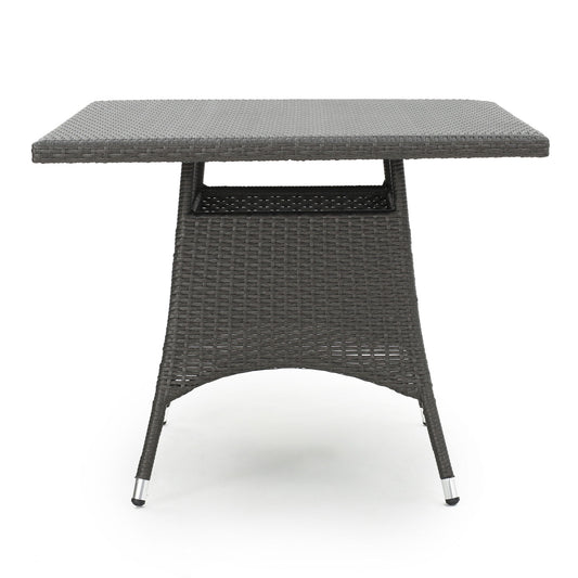 Outdoor Rattan Square Dining Table With 4 Legs - Gray