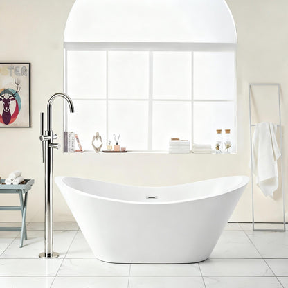 Glossy Freestanding Bathtub, Double Slipper Design, Deep Soaking Comfort