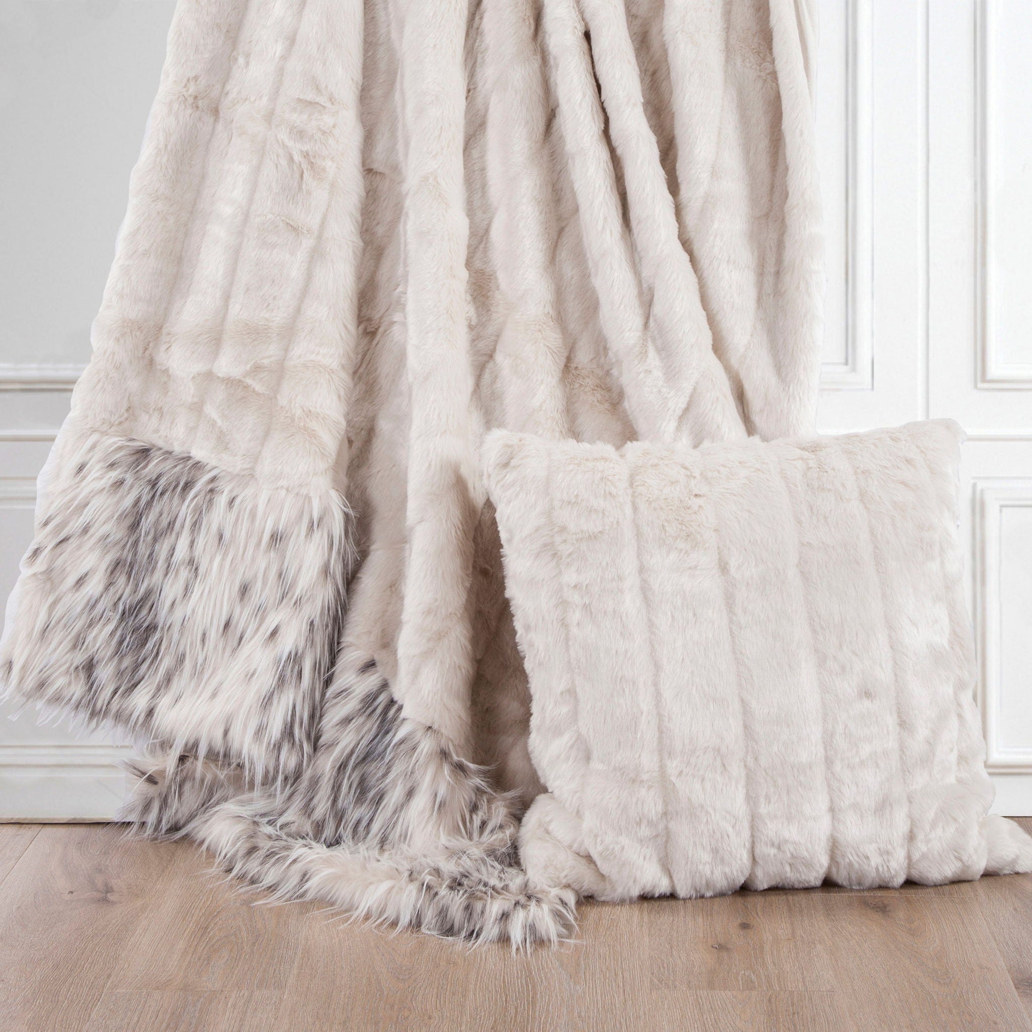 Snow Leopard - Mink Throw Pillow - White