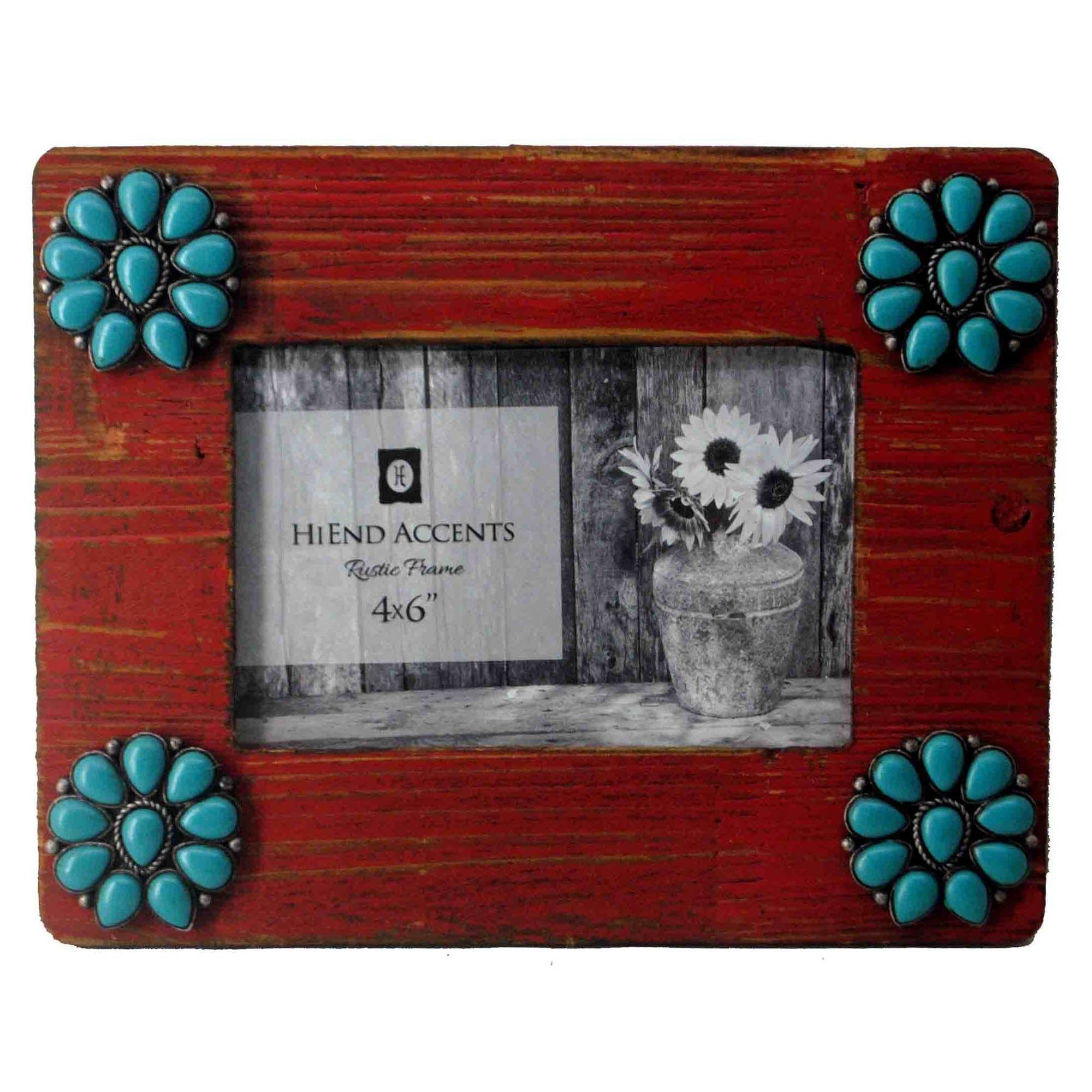 Picture Frame - 4" x 6" Squash Blossom Corners Picture Frame 4 Per Carton - Turquoise / Red