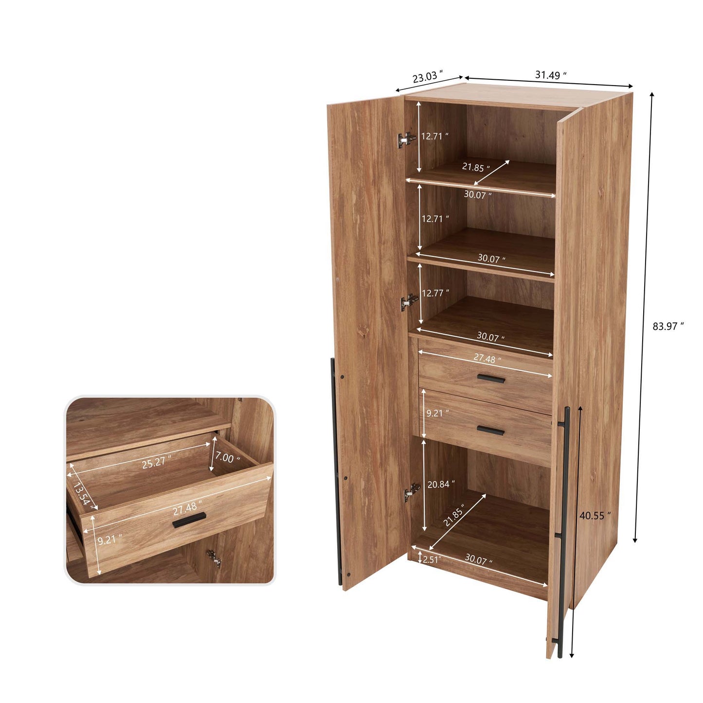 Lee - Free Standing Wardrobe Closet With Drawers And Shelves