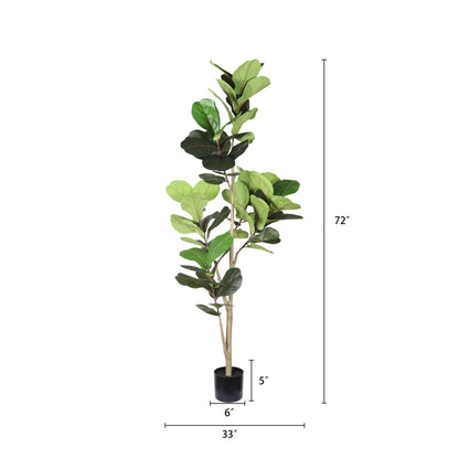 6Ft Real Touch Fake Fiddle Leaf Fig Tree In Pot, Indoor Decor For Home - Green Leaves