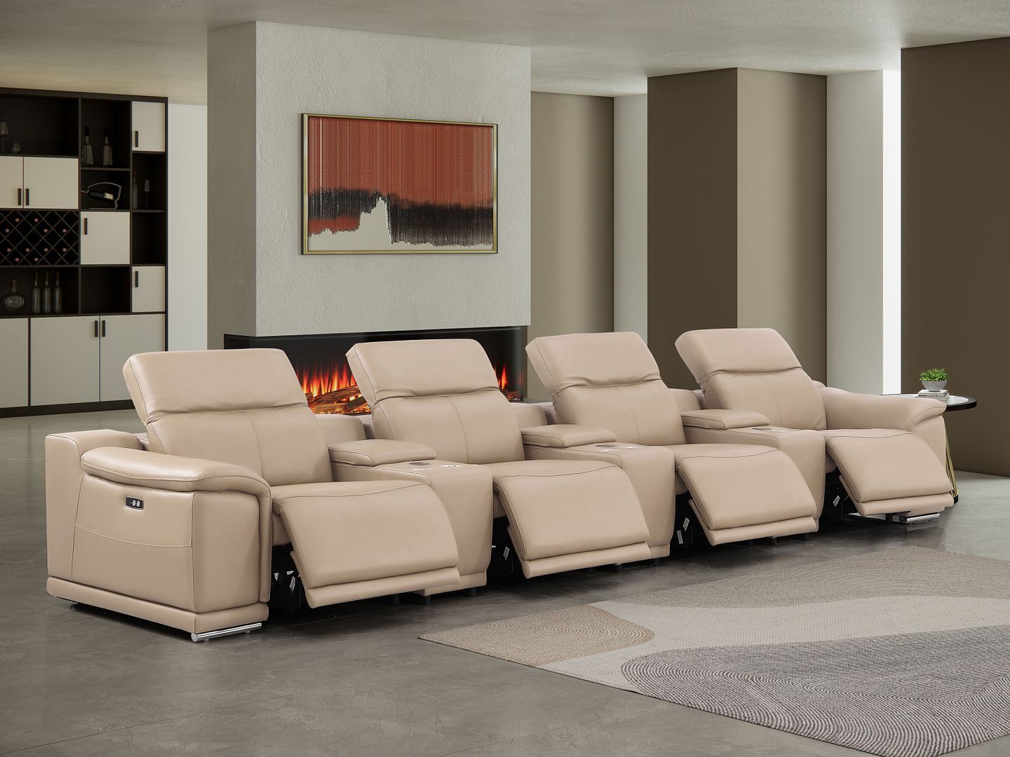 2679 - Genuine Leather Sofa With 4 Power Recliners, Power Headrests & 3 Storage Consoles