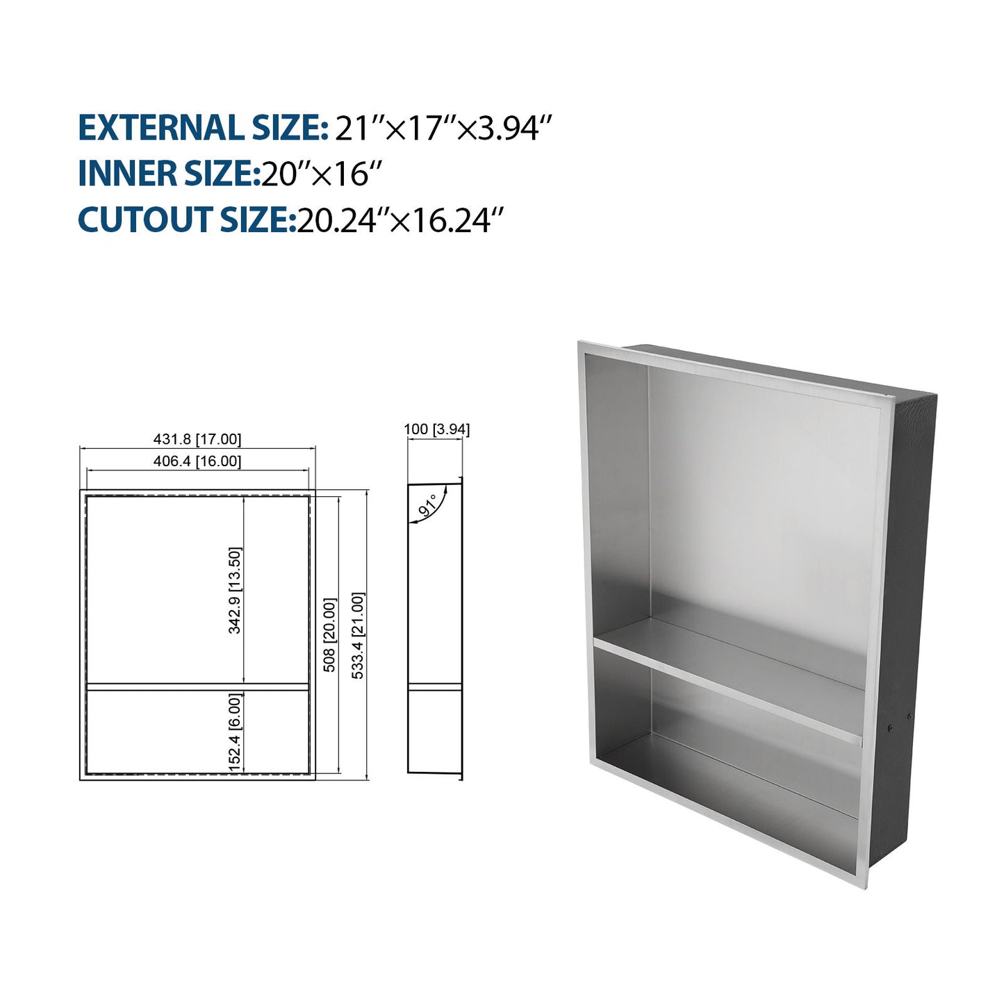 Modern Stainless Steel Shower Niche Double Shelf For Bathroom