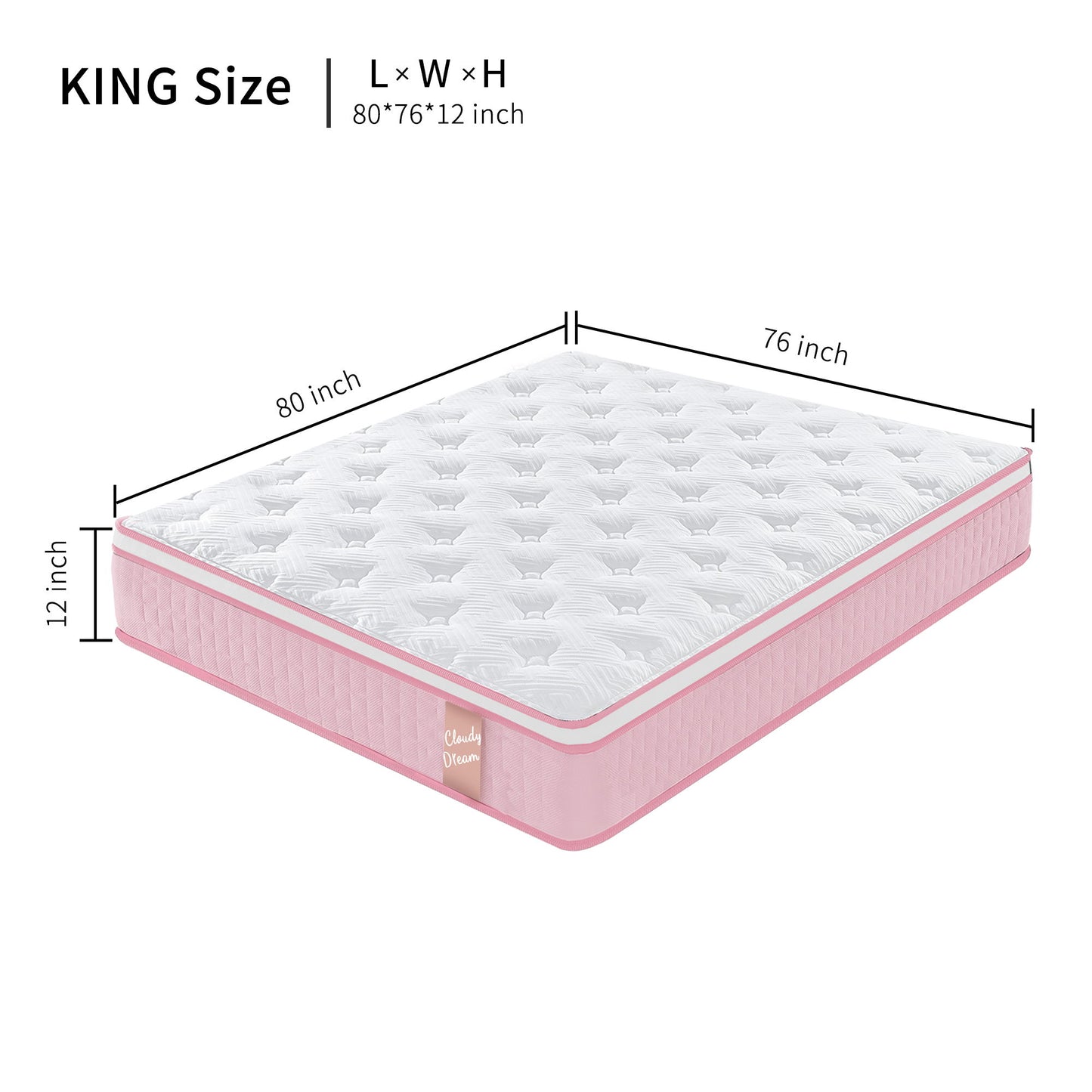 12" Hybrid Mattress With Individual Pocket Spring, Comortable Memory Foam