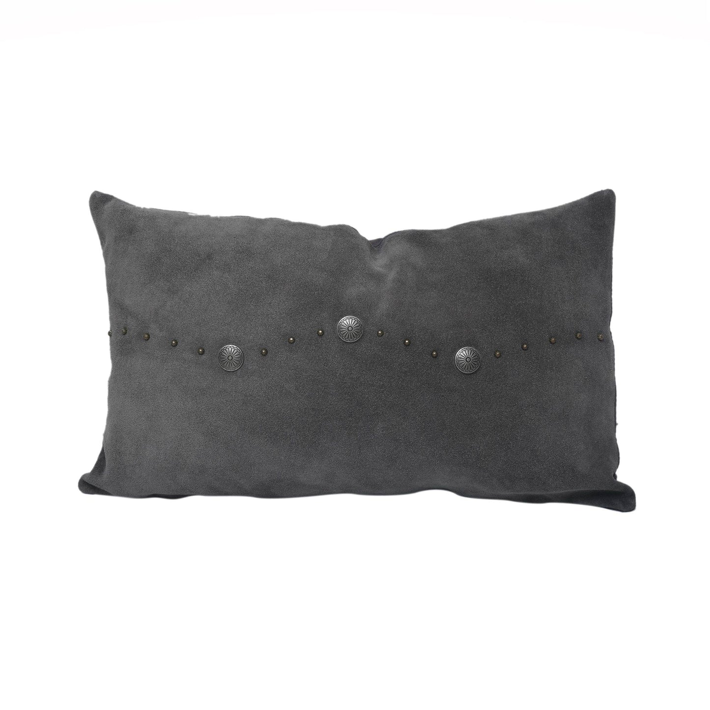 Western Suede Pillow - Western Suede Antique Silver Concho & Studded Lumbar Pillow - Gray