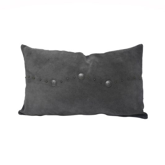 Western Suede Pillow - Western Suede Antique Silver Concho & Studded Lumbar Pillow - Gray