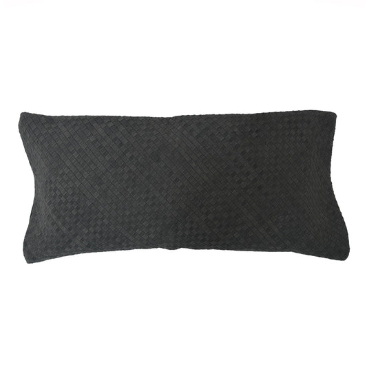 Genuine Leather - Woven Suede Lumbar Pillow - Black