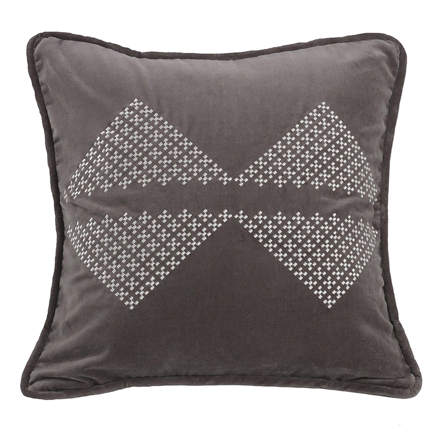 Whistler - Embroidered Diamond Gray Velvet Throw Pillow - Gray