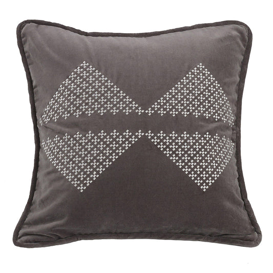 Whistler - Embroidered Diamond Gray Velvet Throw Pillow - Gray