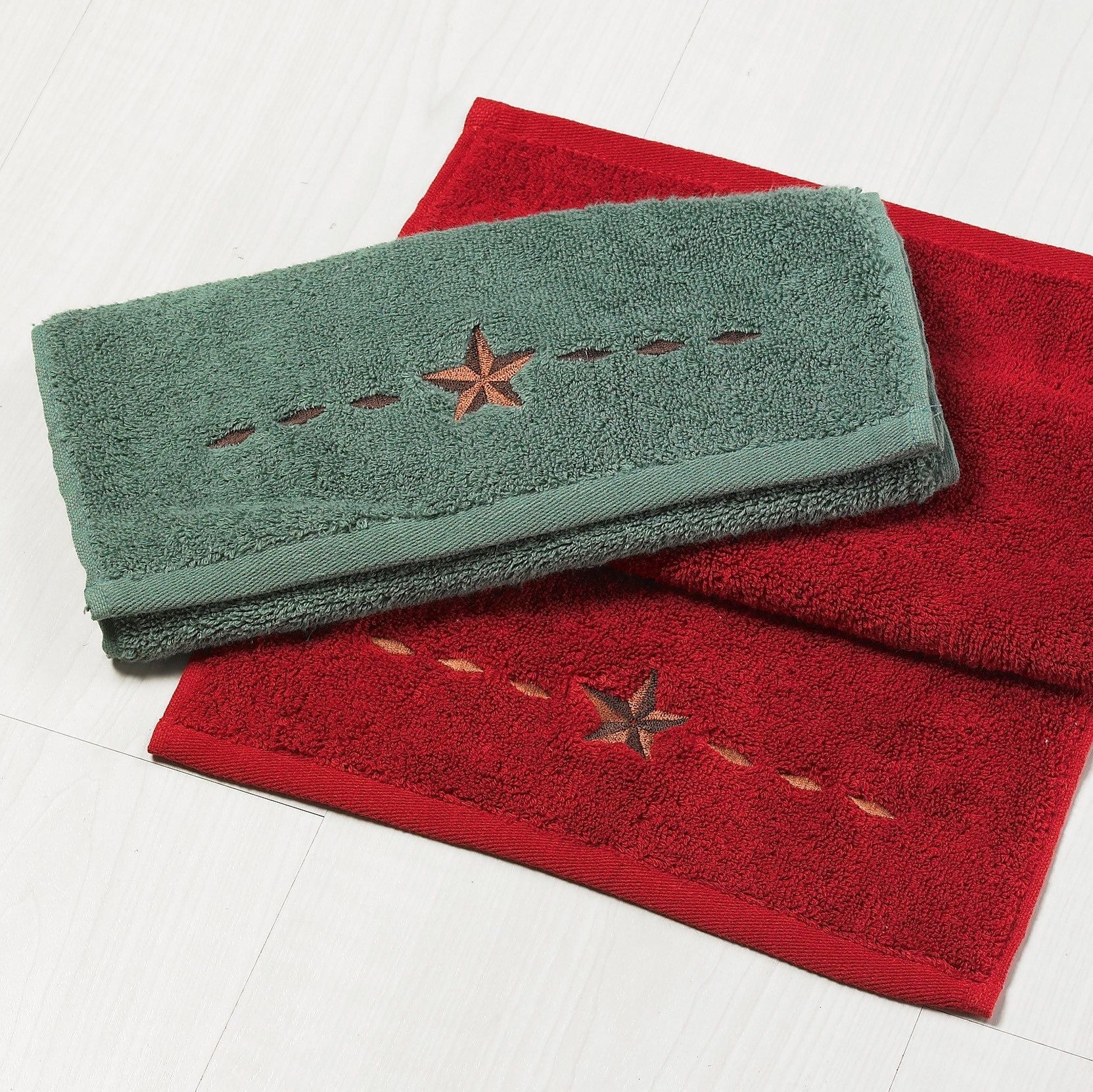 Rustic Star - Embroidered Star Towel Set (Set of 3) - Turquoise