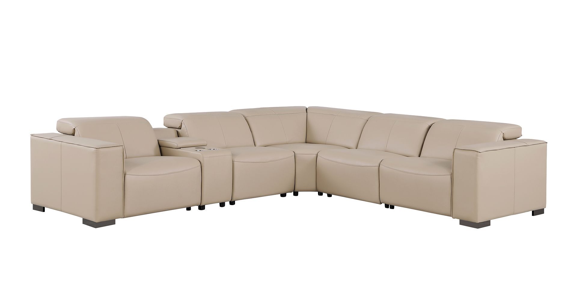 1208 - 6-Piece L-Shaped Leather Reclining Sectional With 3 Power Recliners