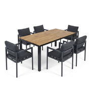 7 Piece Outdoor Dining Set With Table And 6 Chairs - Black / Gray / Teak