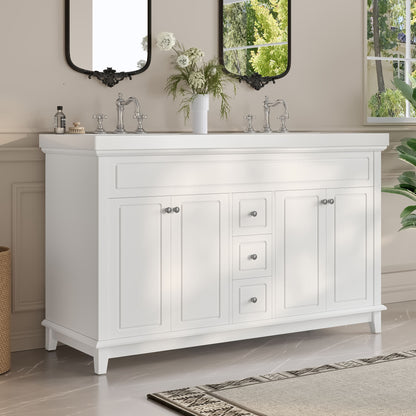 Bathroom Vanity With Double Sinks, 3 Drawers & 4 Doors, Soft Close, All Open Back Design - White