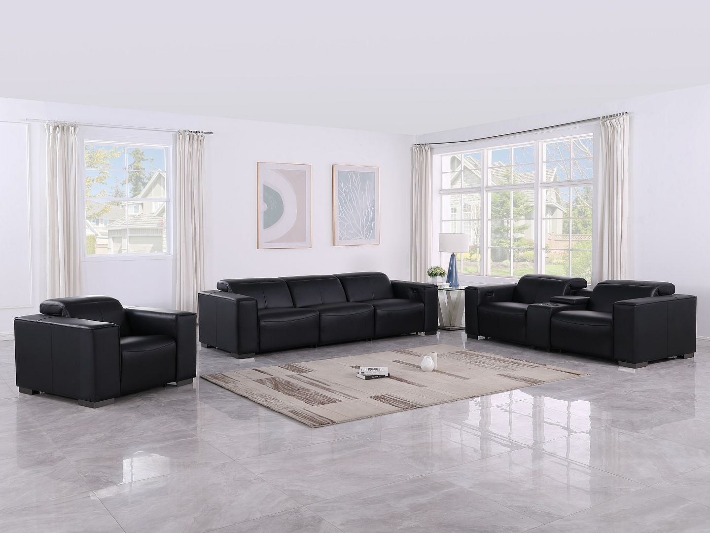 1208 - Modular Leather Set With 5 Power Recliners & Power Headrests