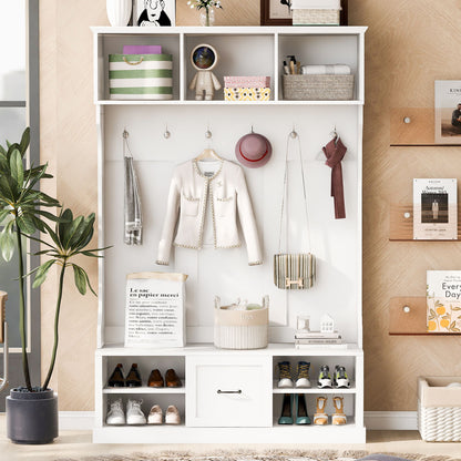 Hall Tree With 6 Hooks, Coat Hanger, Entryway Bench