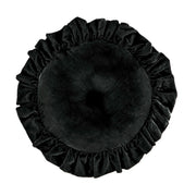 Stella - Faux Silk Velvet Ruffled Round Pillow - Black