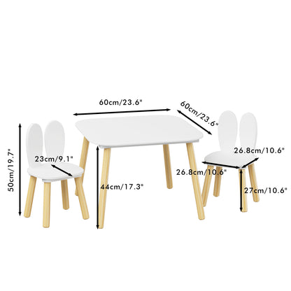Rabbit Themed Table And 2 Chairs Set - White