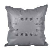 Genuine Leather - Geometric Studded Throw Pillow - Gray