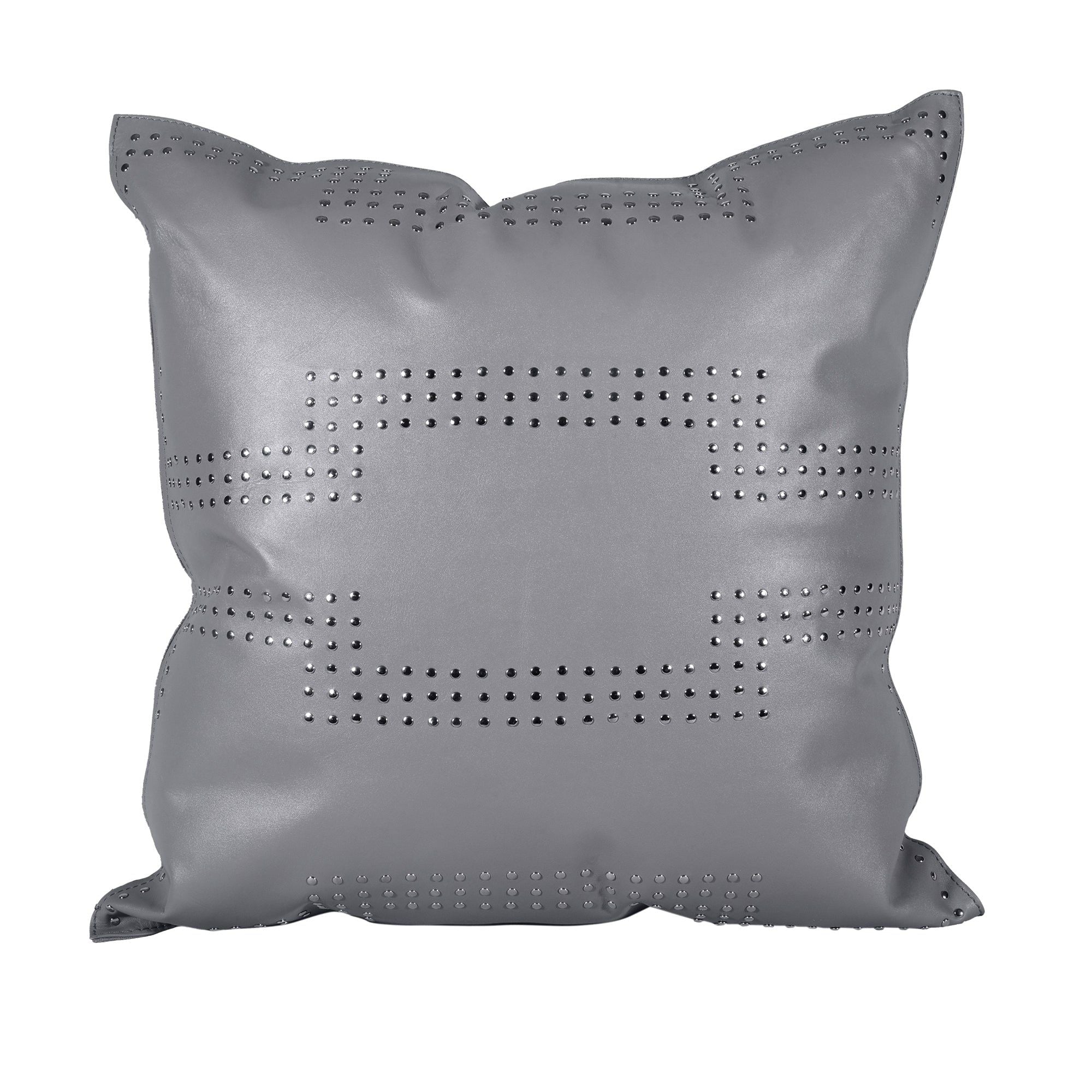 Genuine Leather - Geometric Studded Throw Pillow - Gray