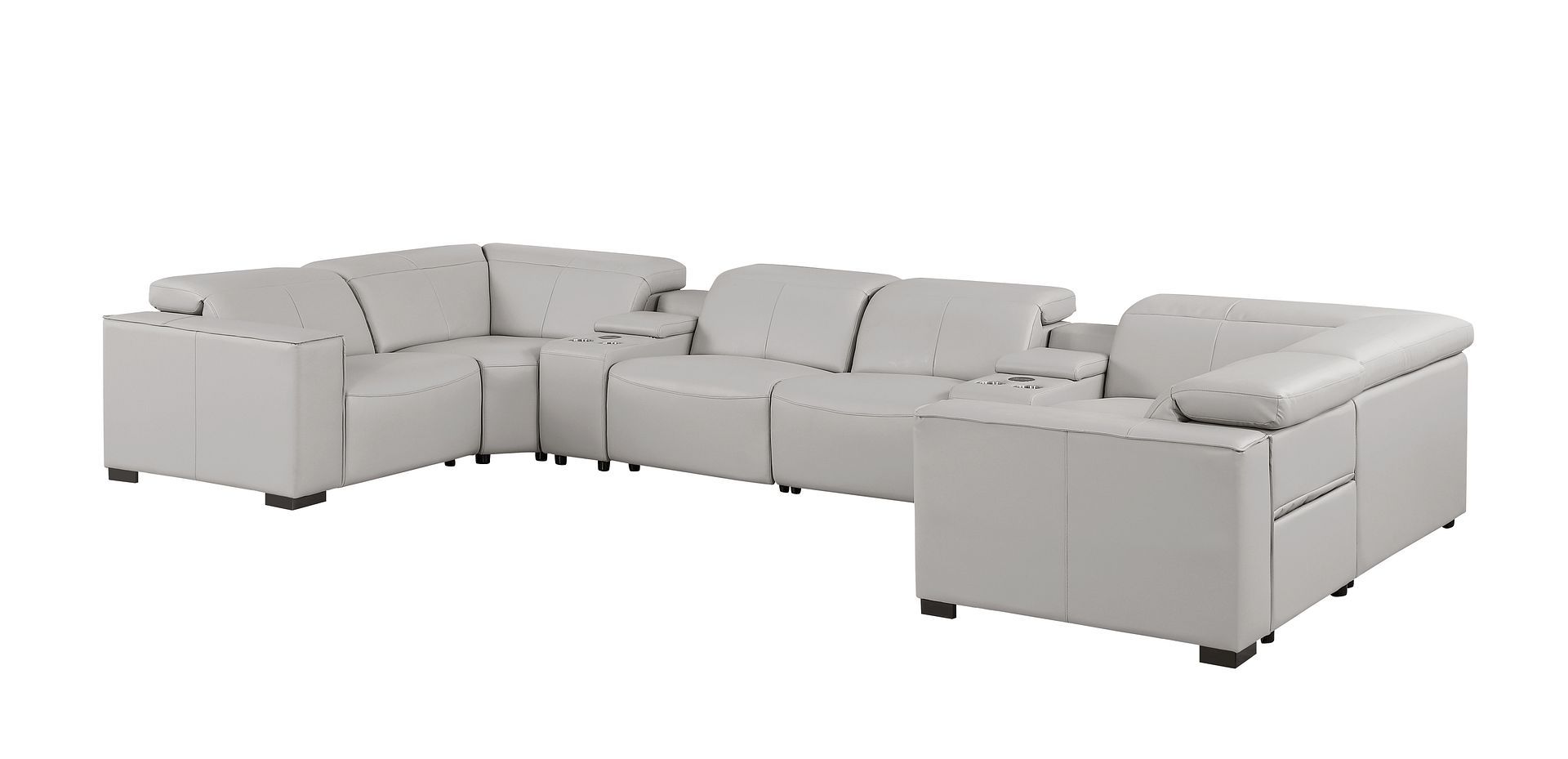 1208 - 8 Piece U Shaped Leather Sectional With 4 Power Recliners & Power Headrests