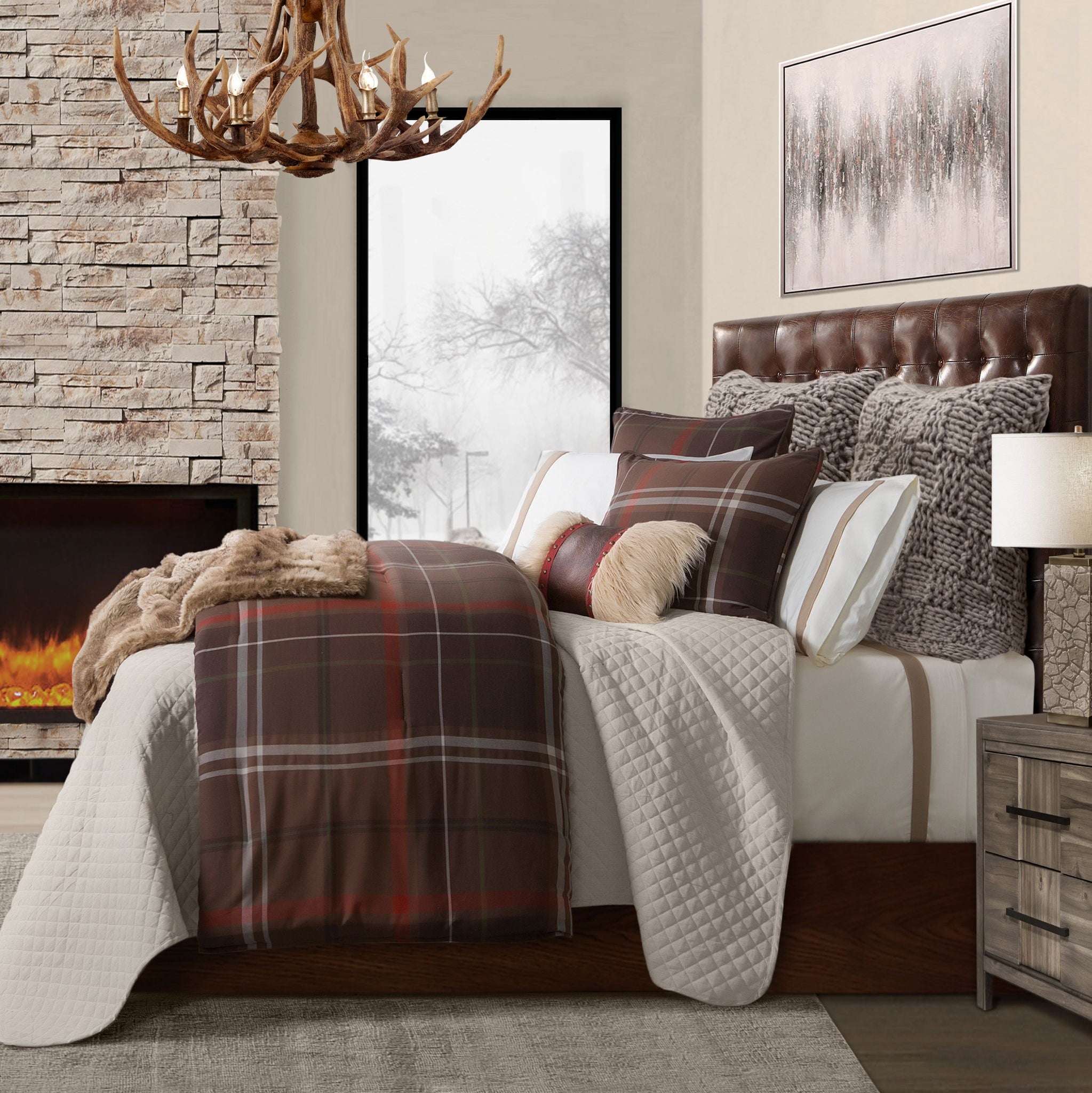 Jackson - Full Plaid Comforter Set (Set of 3) - Brown / Red
