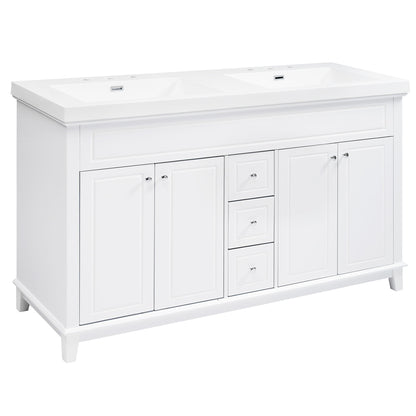 Bathroom Vanity With Double Sinks, 3 Drawers & 4 Doors, Soft Close, All Open Back Design - White